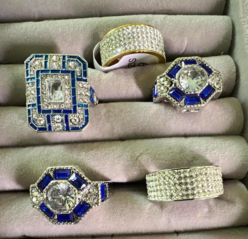 Mixed Lot 5-Piece Multicolor Crystal Stone Metal Rings Jewelry Set all size 6